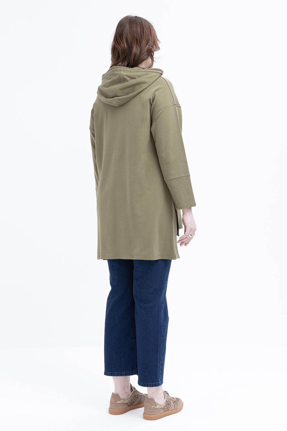 Khaki-Hooded Sweat Tunic