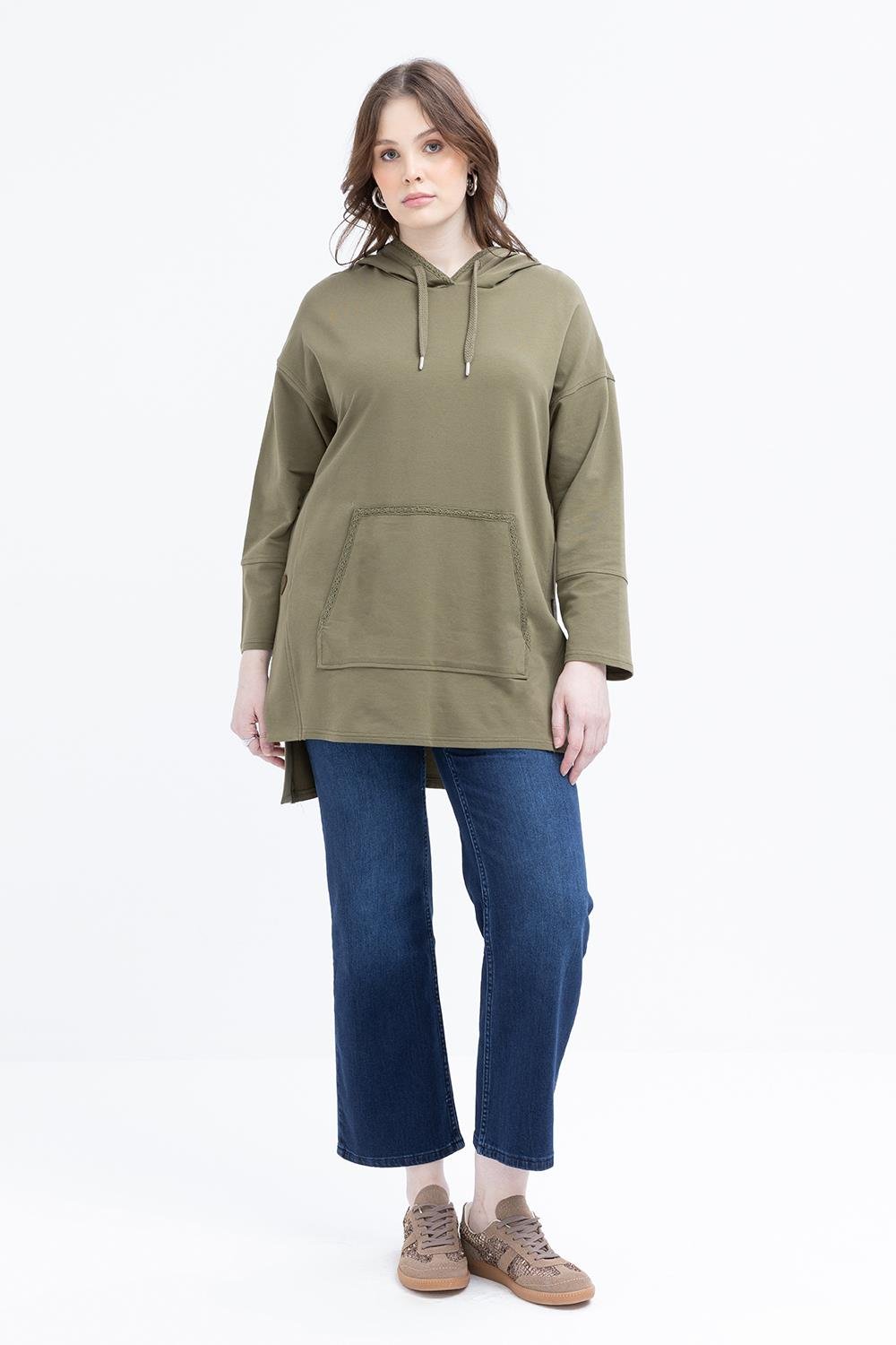 Khaki-Hooded Sweat Tunic