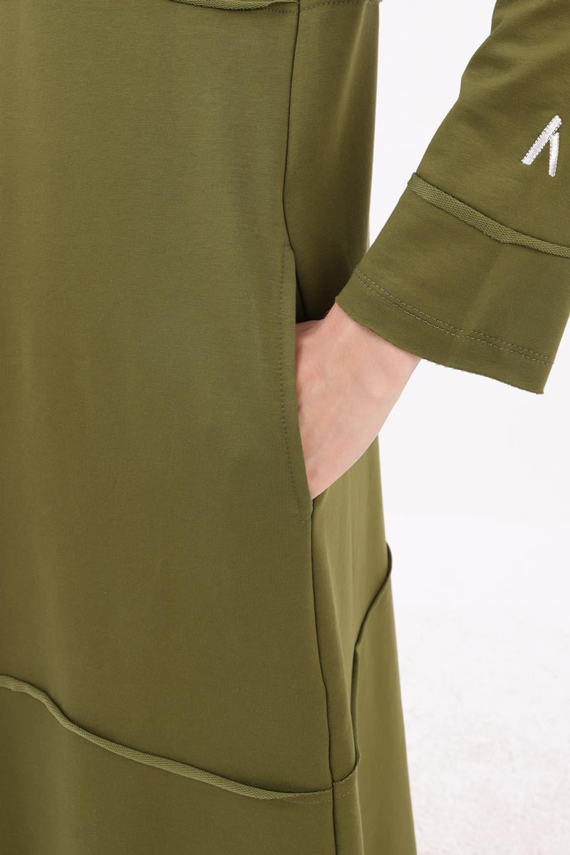 Khaki-Hooded Zipper Cardigan