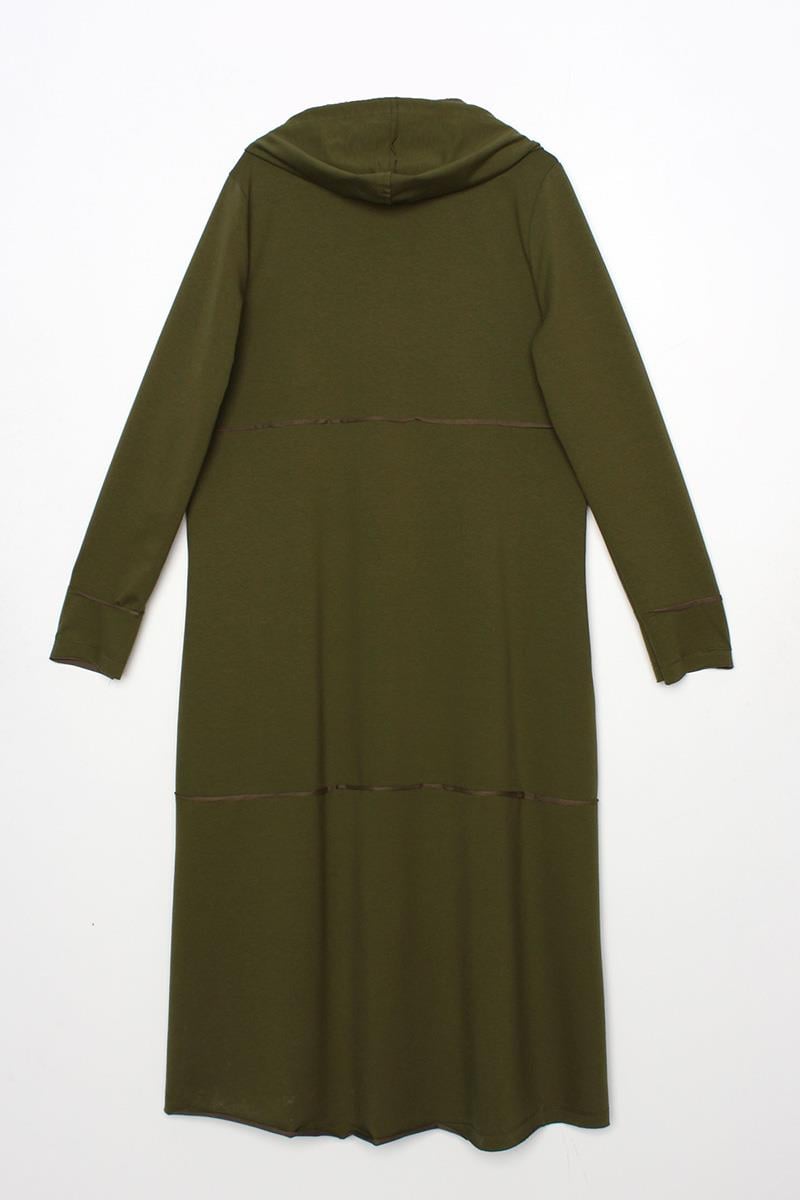 Khaki-Hooded Zipper Cardigan