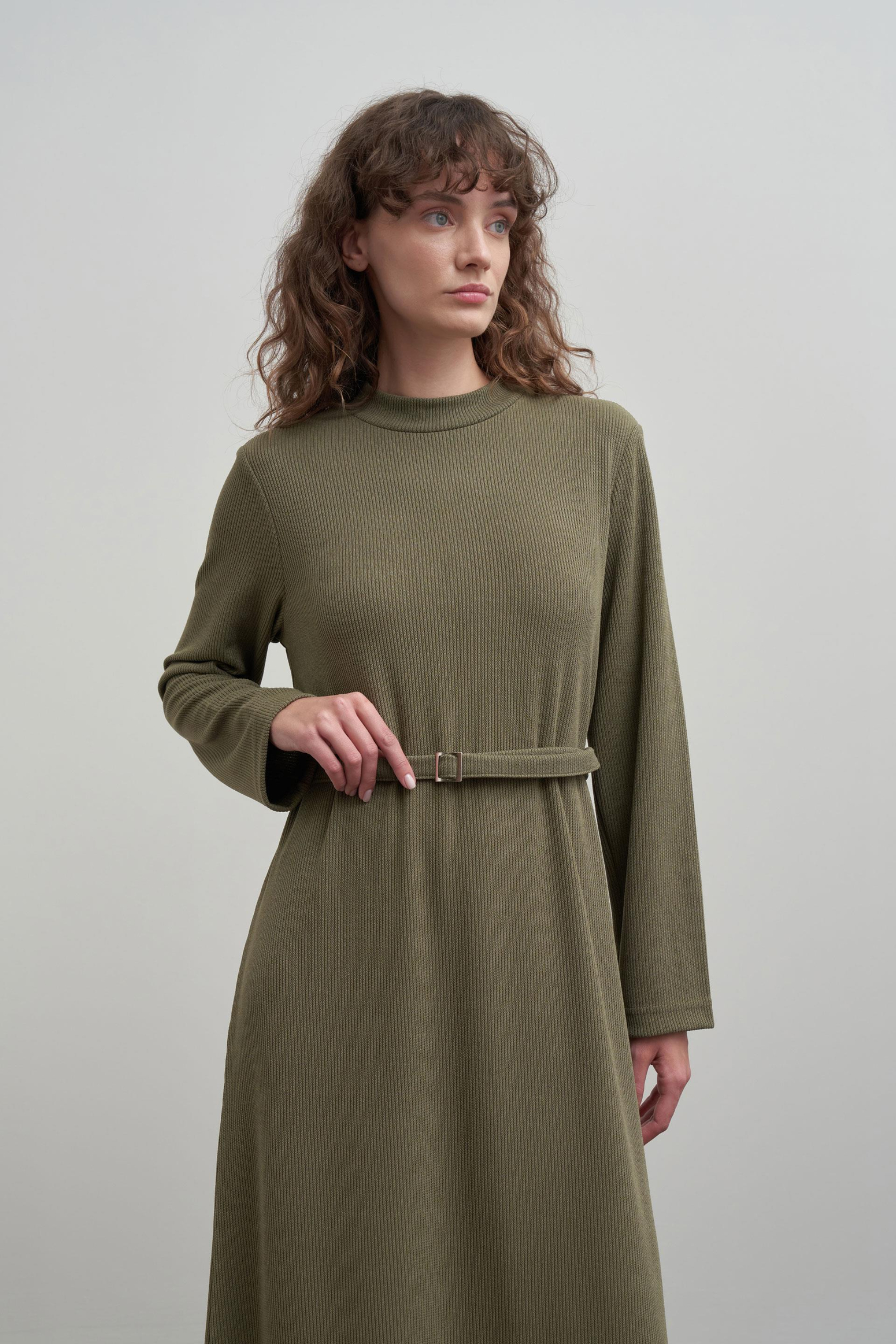 Khaki-Belt Buckle Dress