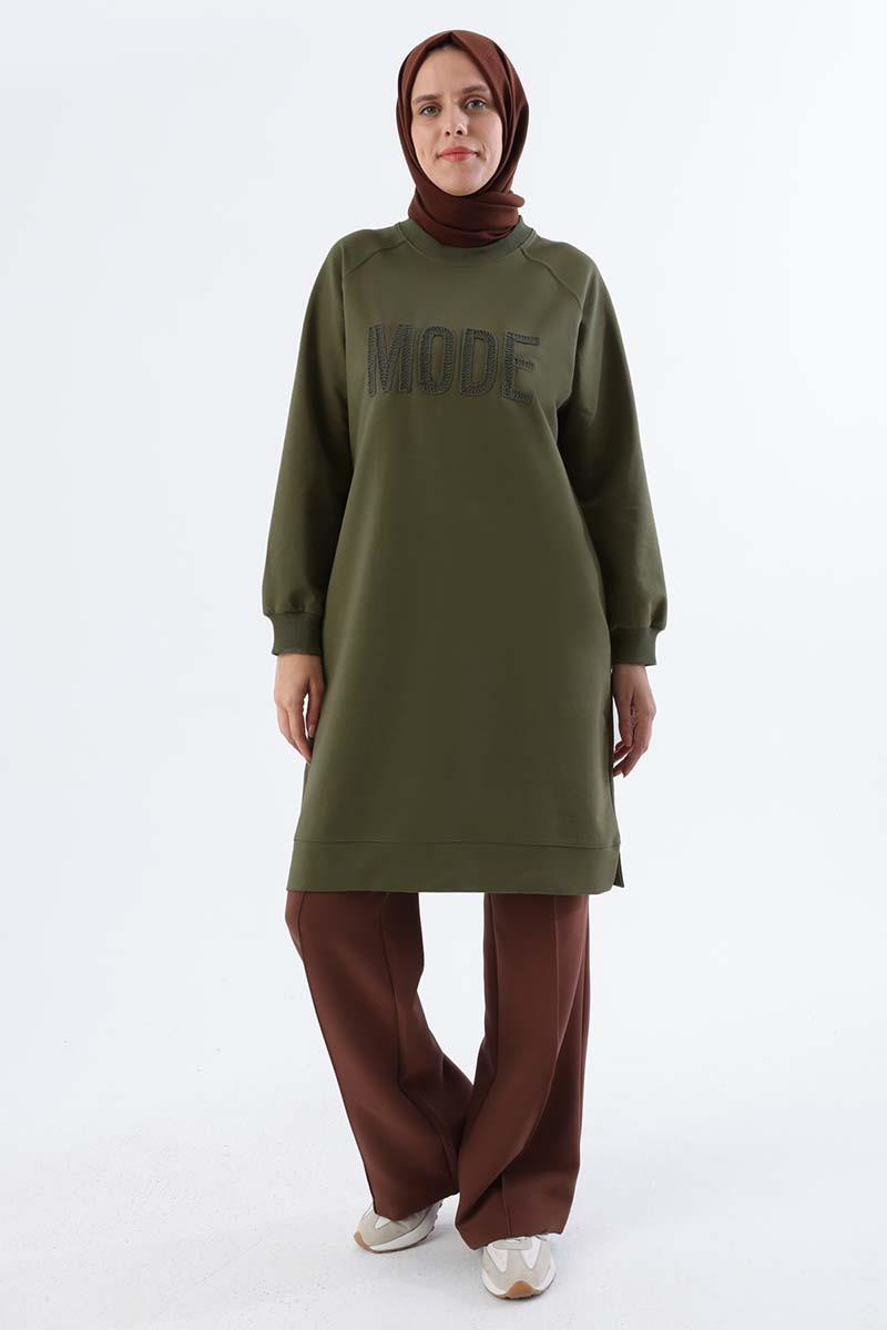 Haki-Mode Nakışlı Reglan Kol Tunik