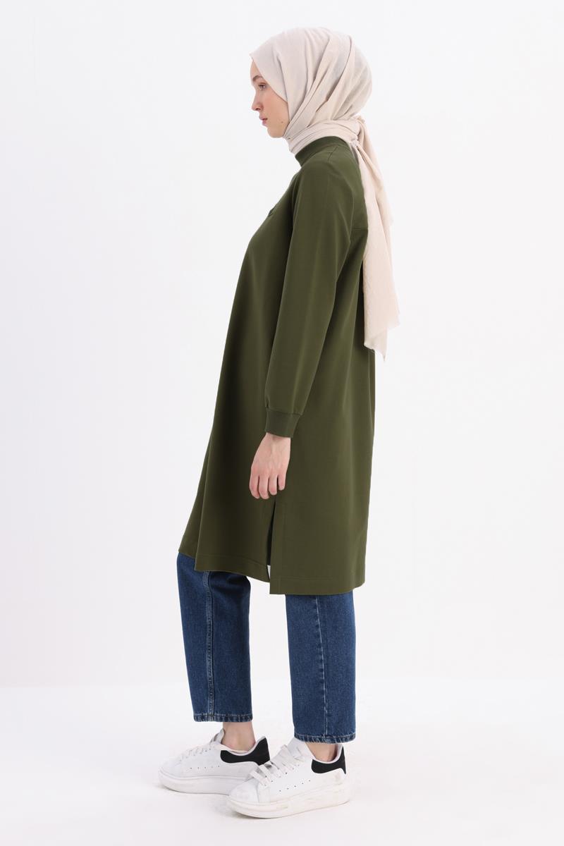 Haki-NAKIŞLI PİLİKAŞELİ SWEAT TUNİK