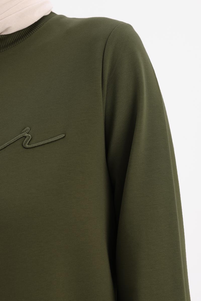Haki-NAKIŞLI PİLİKAŞELİ SWEAT TUNİK