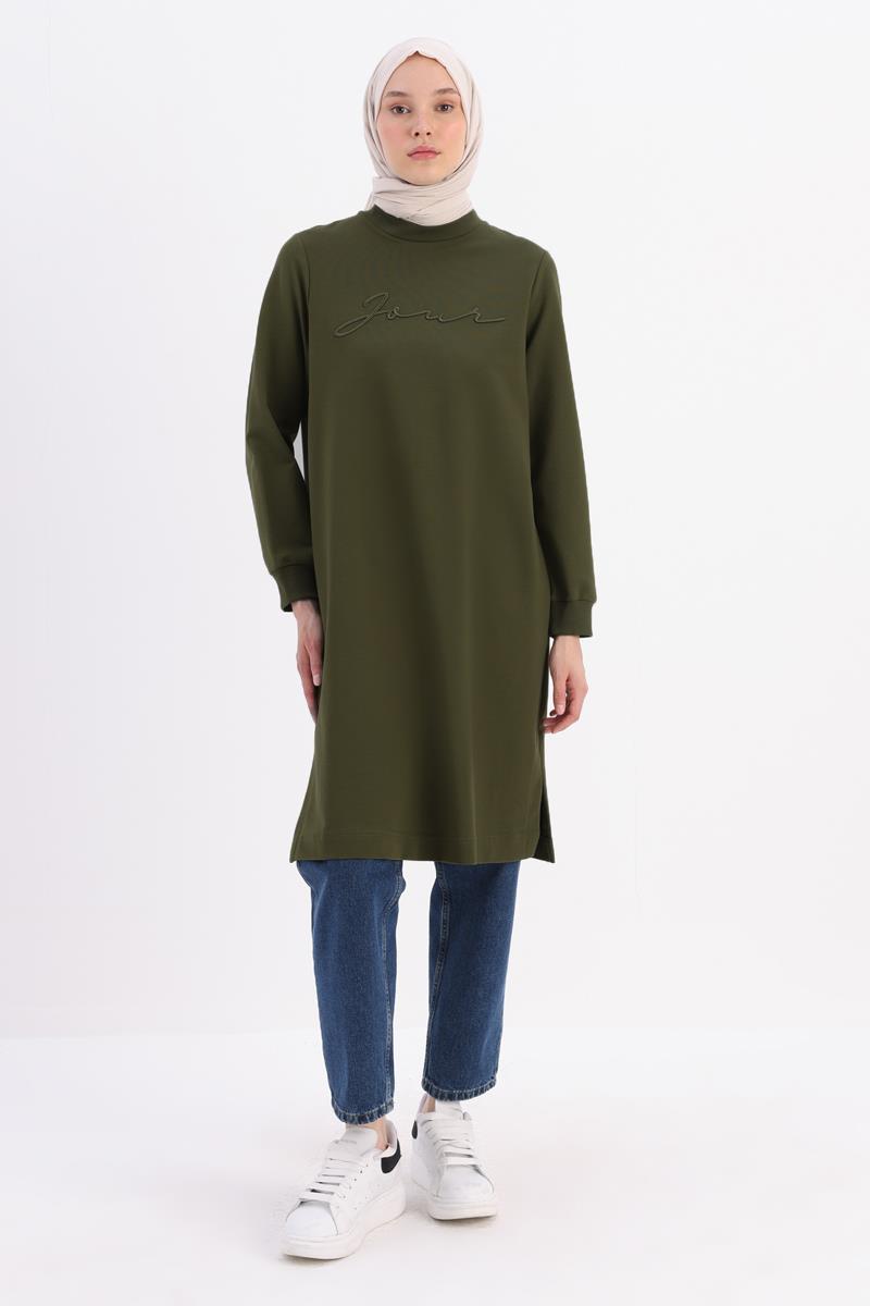 Haki-NAKIŞLI PİLİKAŞELİ SWEAT TUNİK
