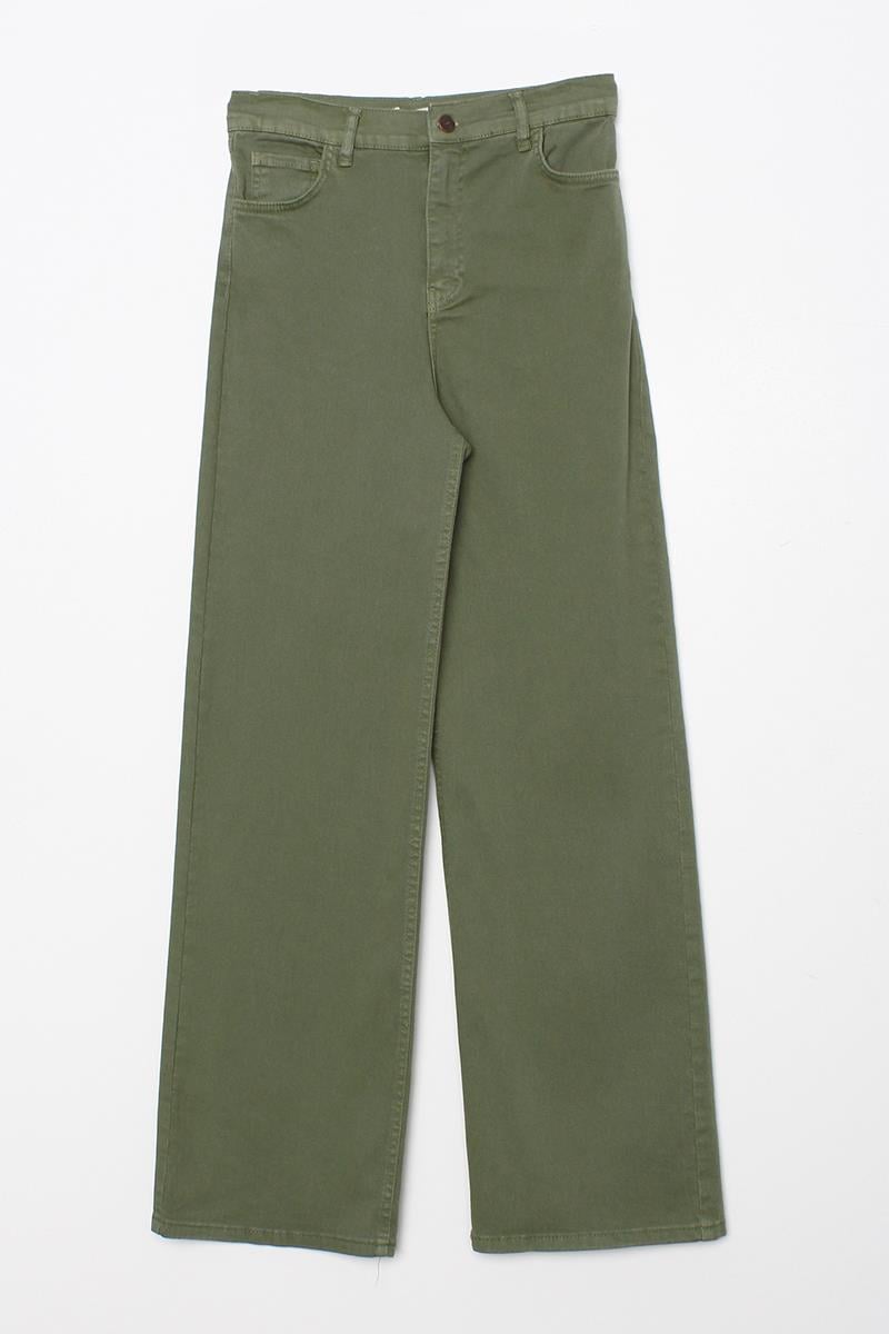 Haki-Pamuklu Wide Leg Likralı Pantolon
