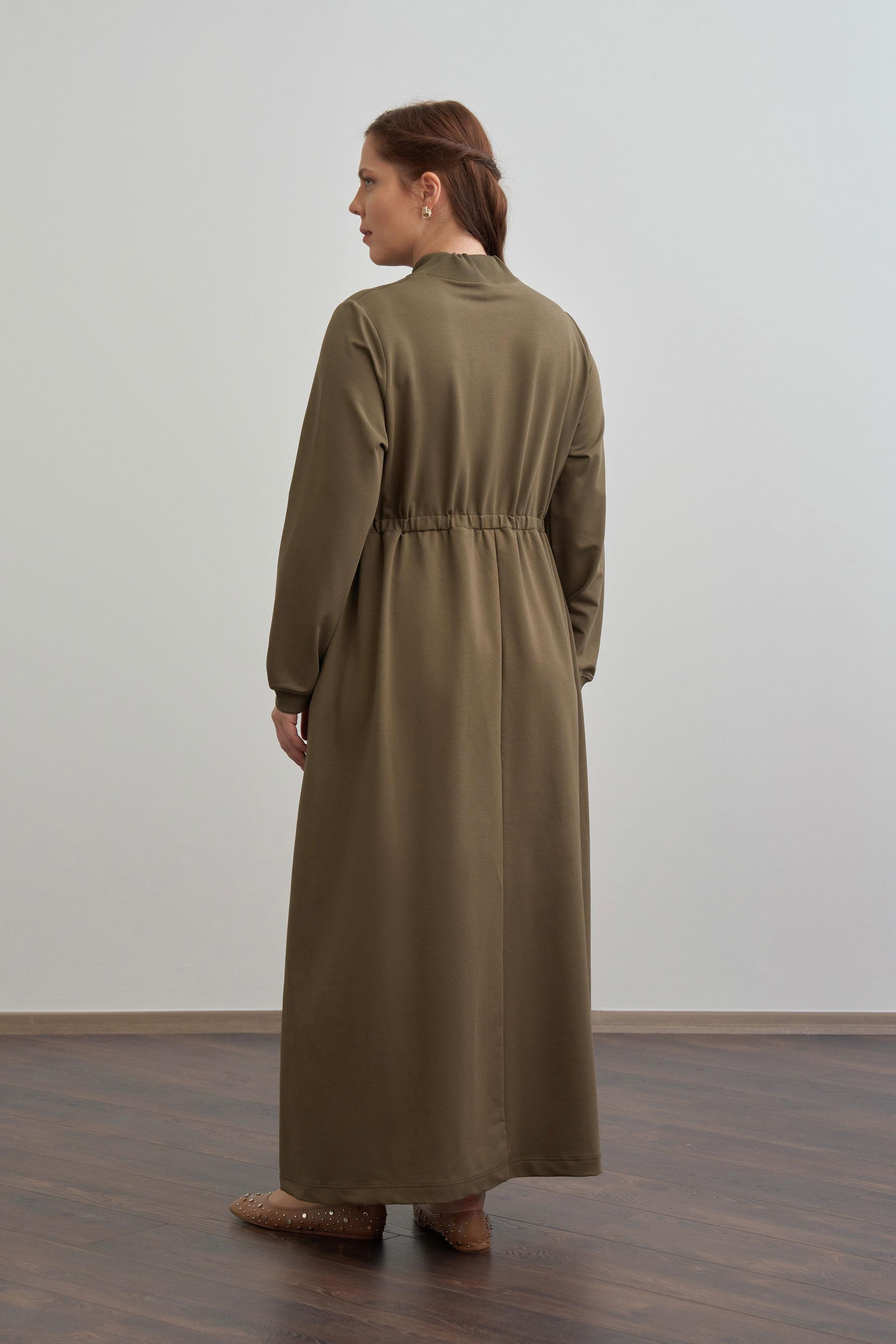 Haki-Pamuklu Yarım Patlı Elbise