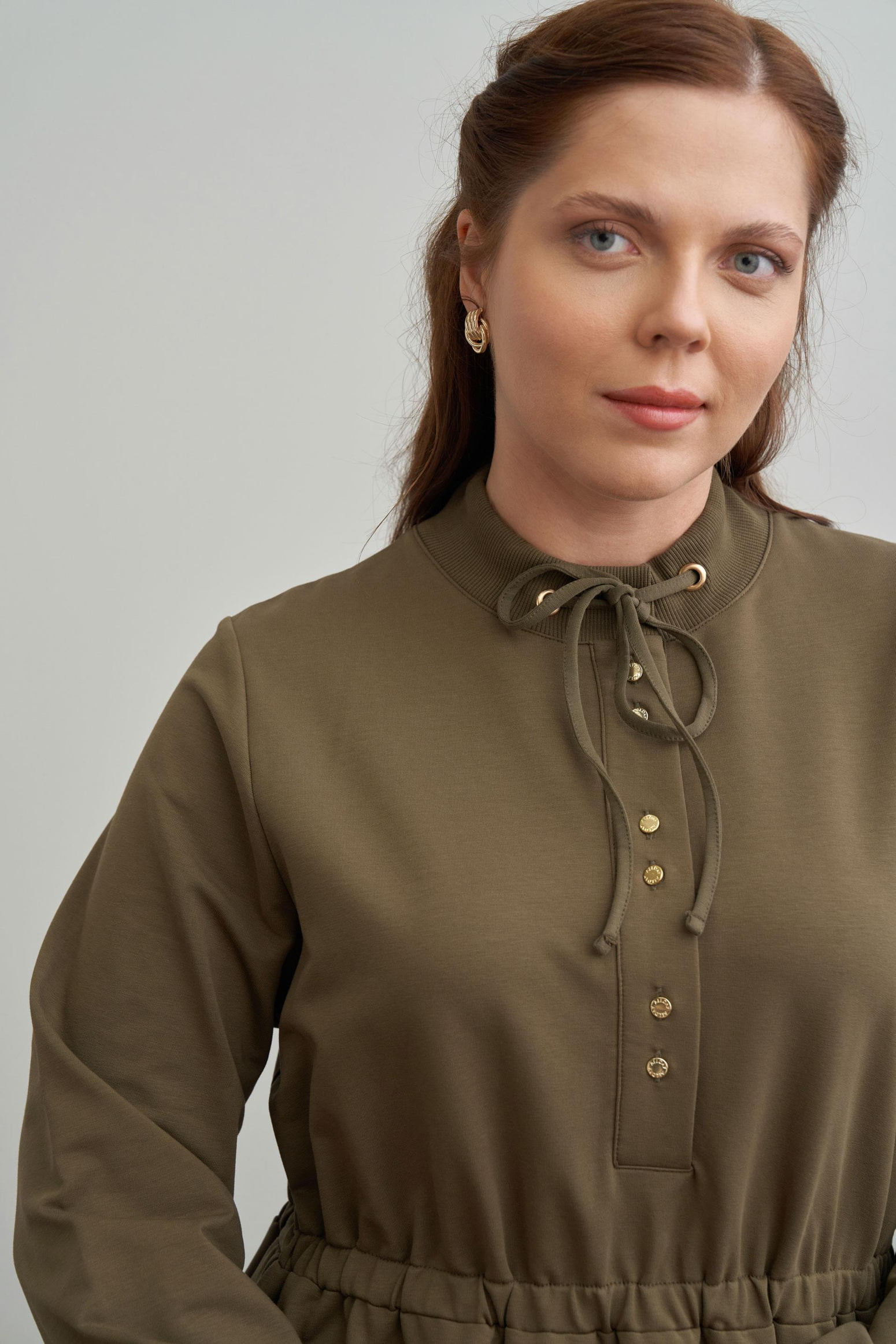 Haki-Pamuklu Yarım Patlı Elbise