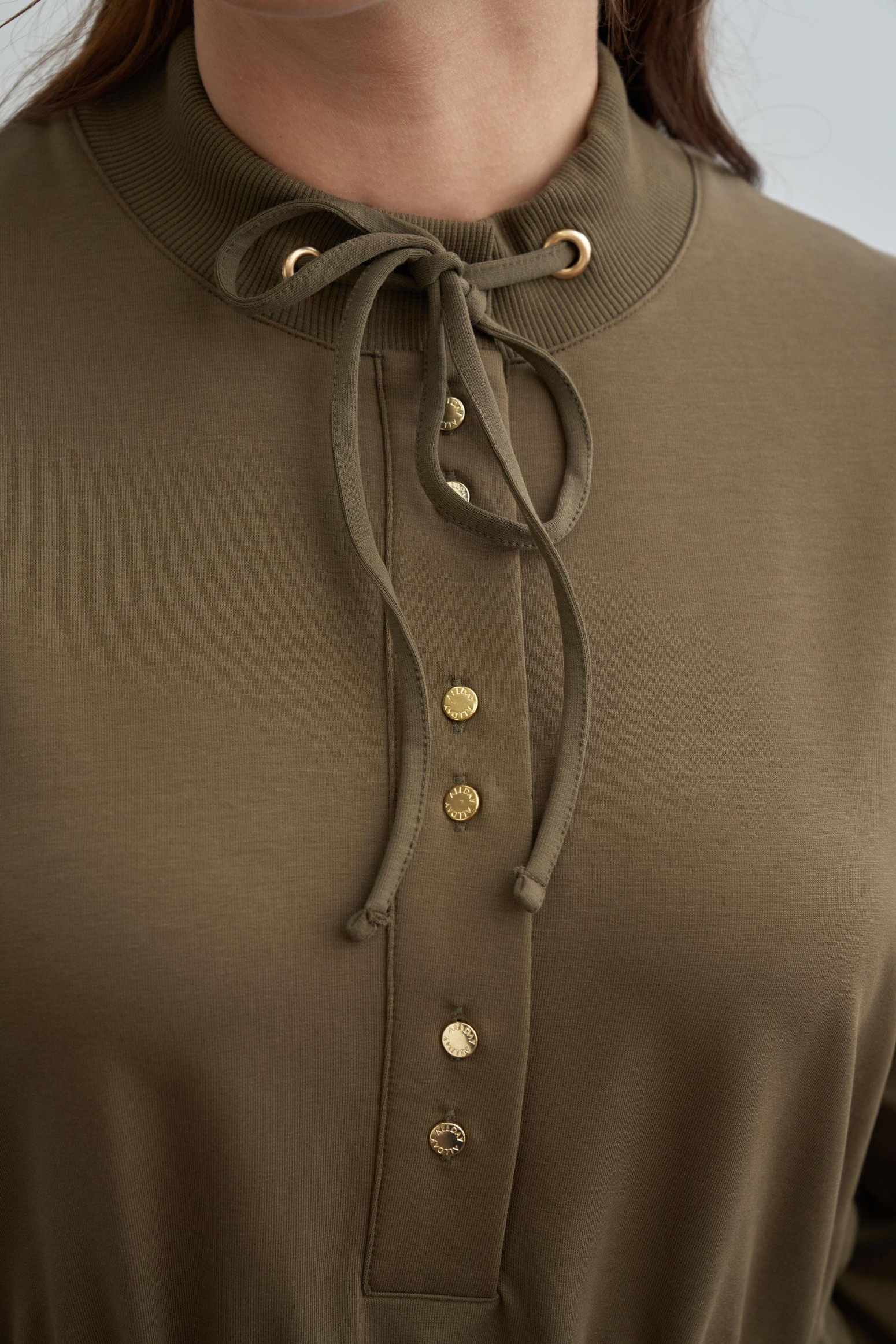 Haki-Pamuklu Yarım Patlı Elbise