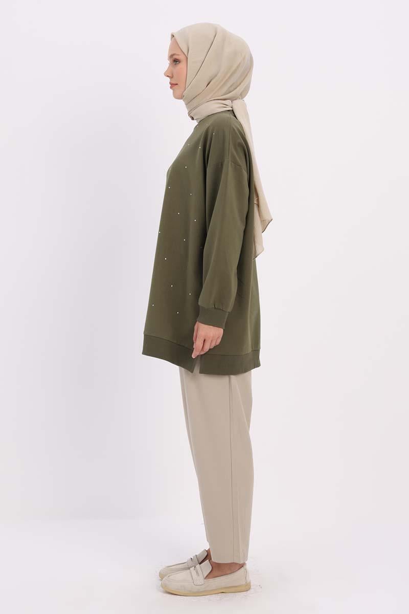 Haki-Taşlı Sweat Tunik