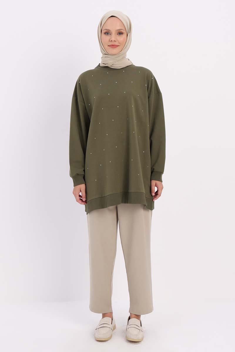 Haki-Taşlı Sweat Tunik