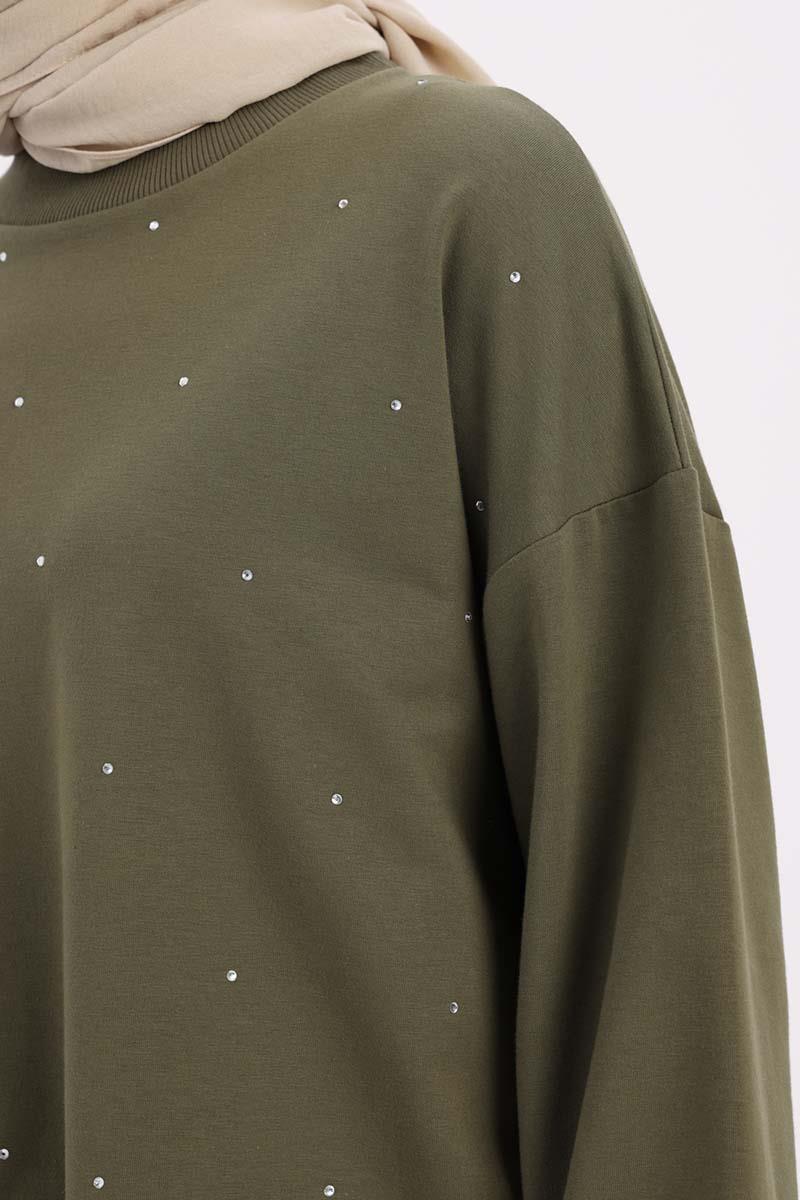 Haki-Taşlı Sweat Tunik