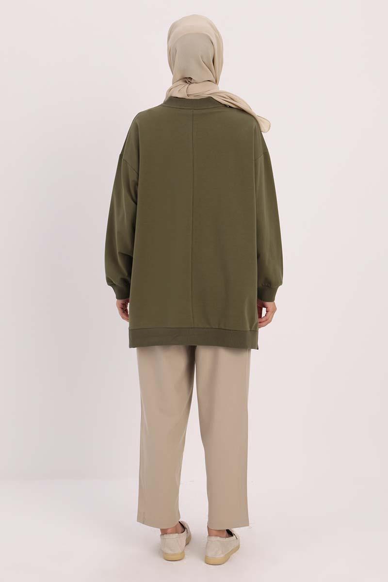 Haki-Taşlı Sweat Tunik