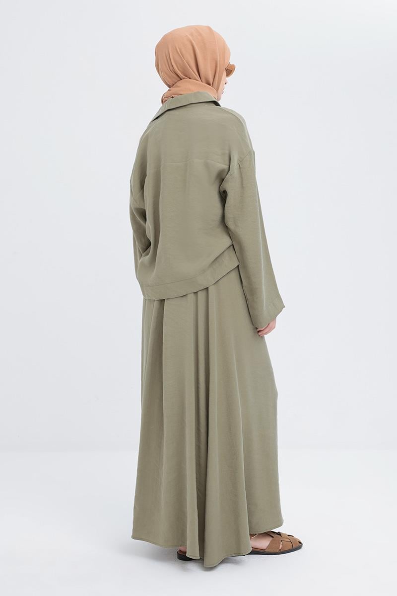 Olive-Shirt And Skirt Set