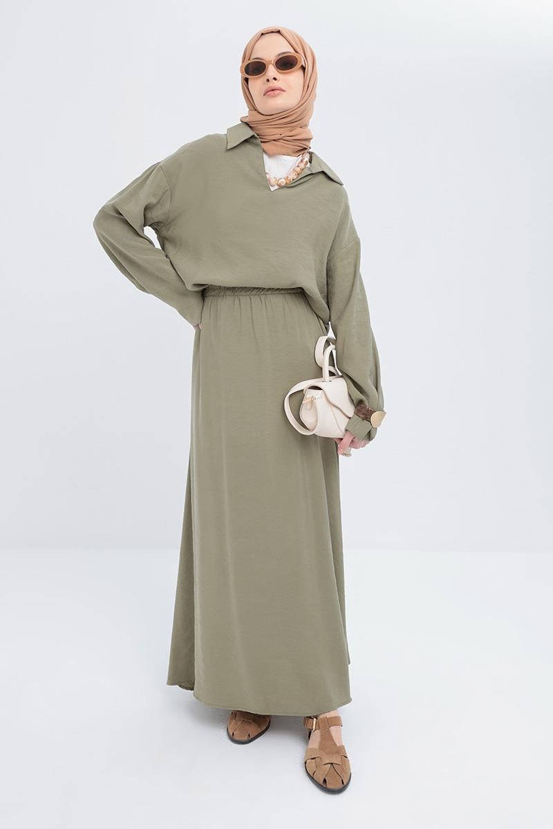 Olive-Shirt And Skirt Set