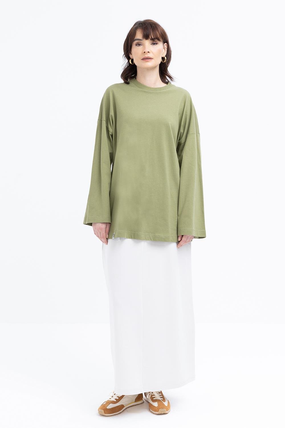 Khaki-Gestreiftes Sweatshirt mit Ärmelapplikationen