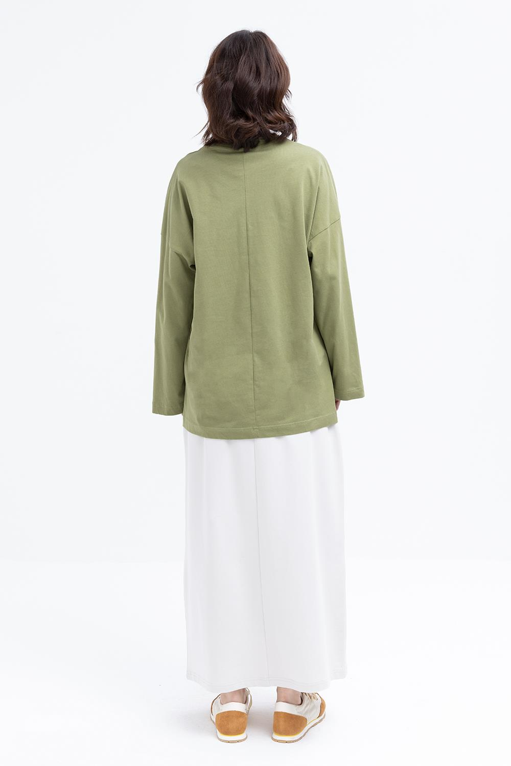 Khaki-Gestreiftes Sweatshirt mit Ärmelapplikationen