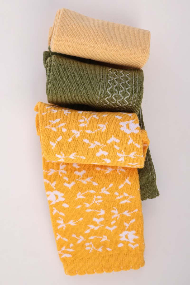 Hardal-Haki-Kavun-3 Lü Soket Çorap Set