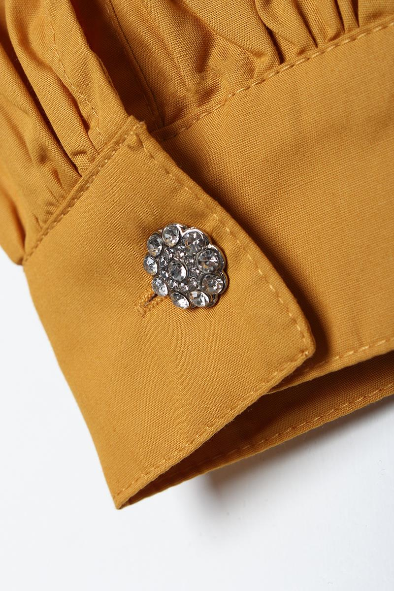 Mustard-Ribbed Collarless Cotton Tunic