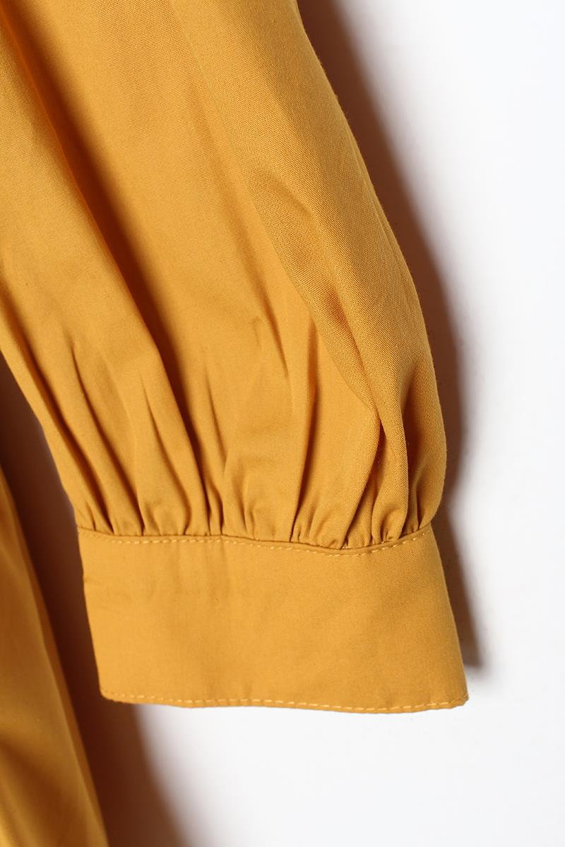 Mustard-Ribbed Collarless Cotton Tunic