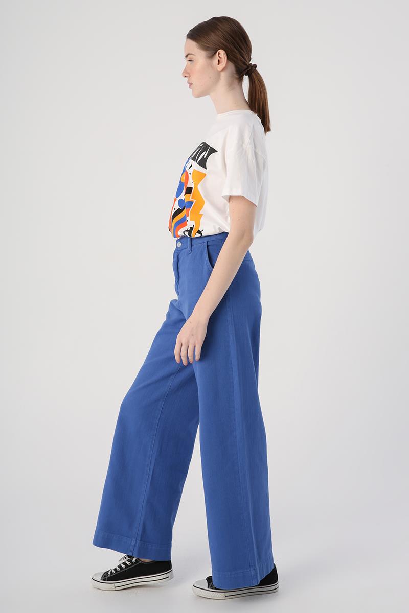 Indigo-100% Cotton Wide Leg Pocket Trousers