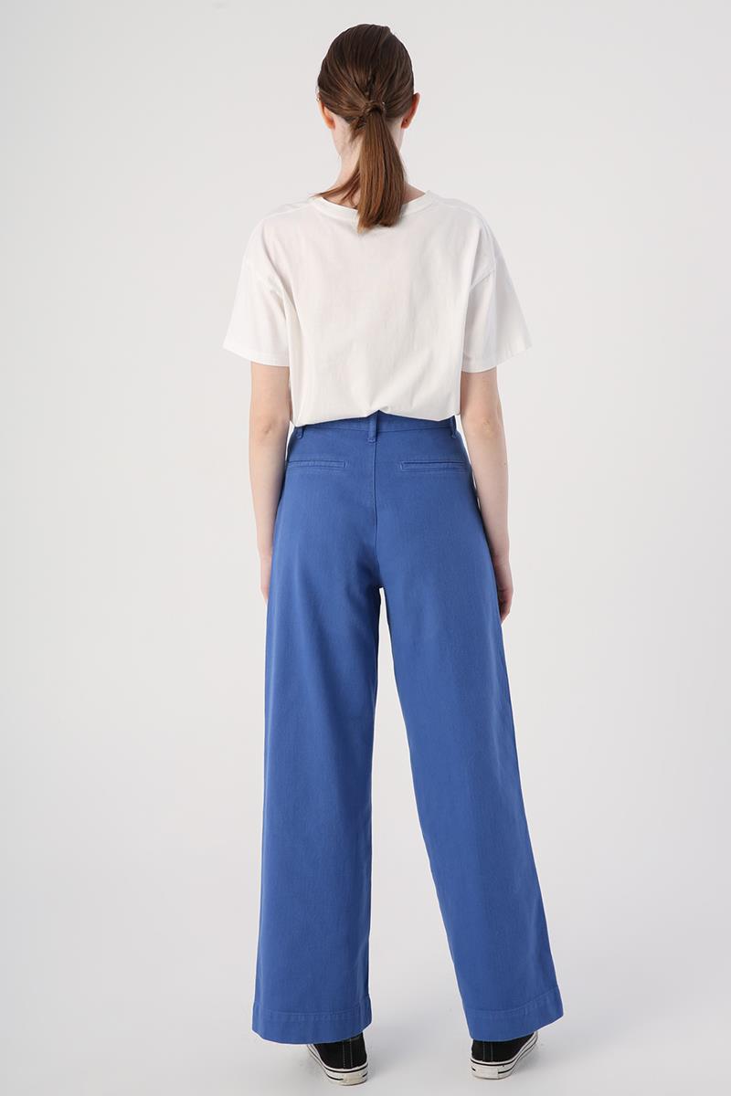 Indigo-100% Cotton Wide Leg Pocket Trousers