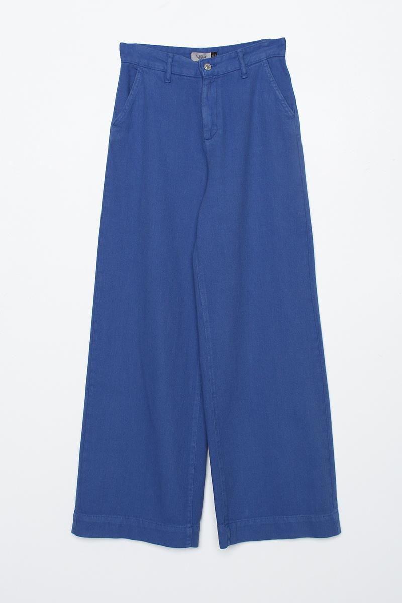 Indigo-100% Cotton Wide Leg Pocket Trousers