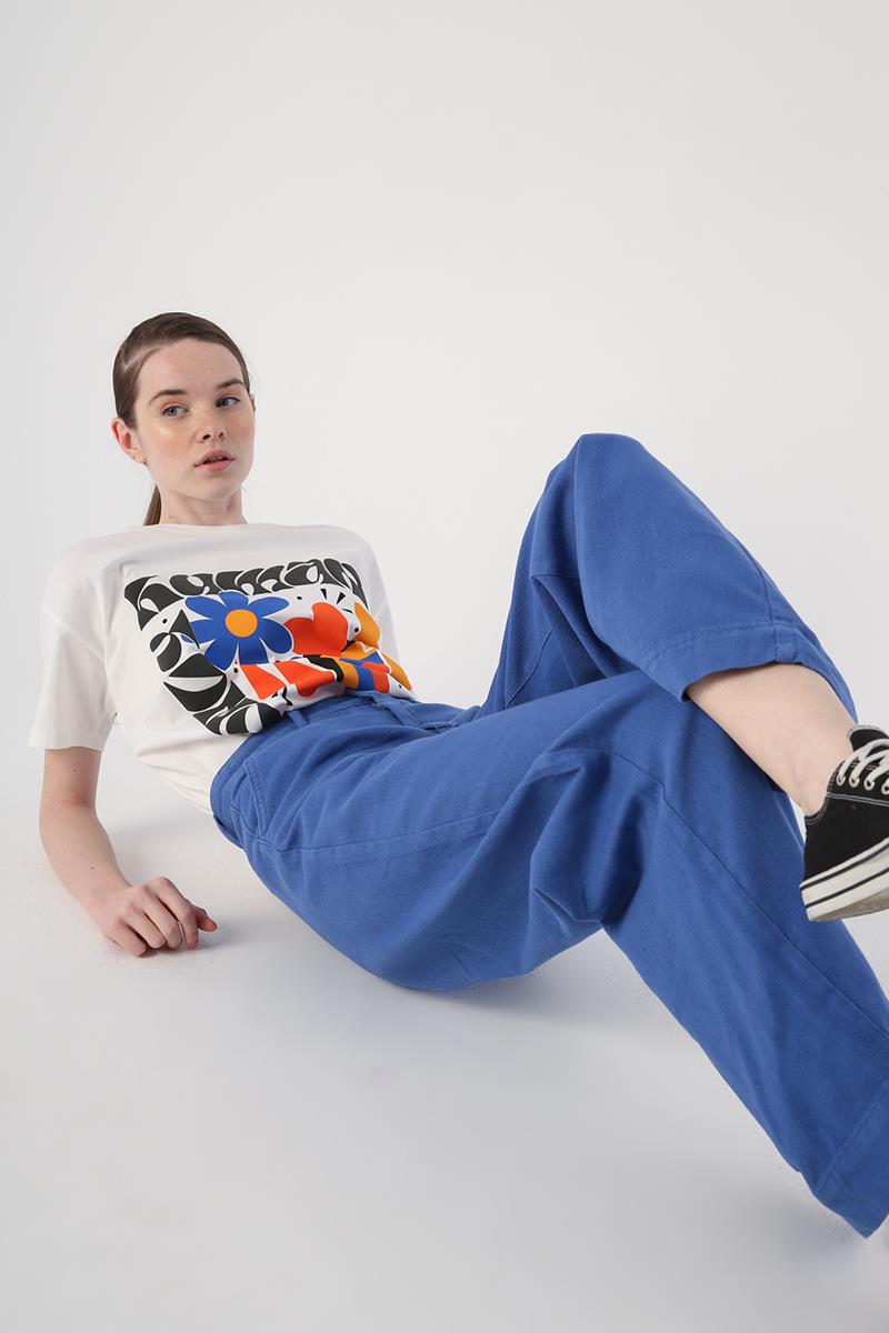 Indigo-100% Cotton Wide Leg Pocket Trousers