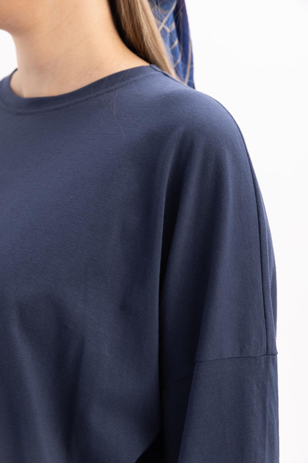 İndigo-Arkası Uzun Süprem T-shirt