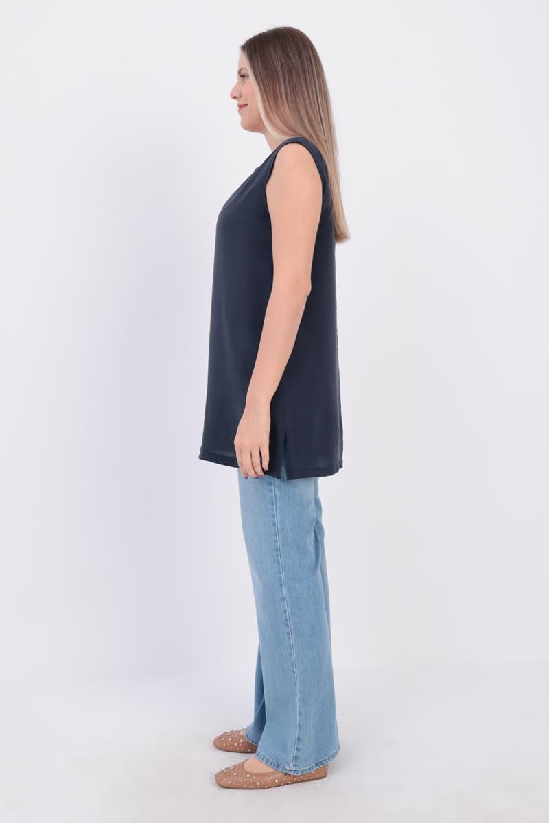 Indigo-Basic Zero Sleeve Underwear Tunic