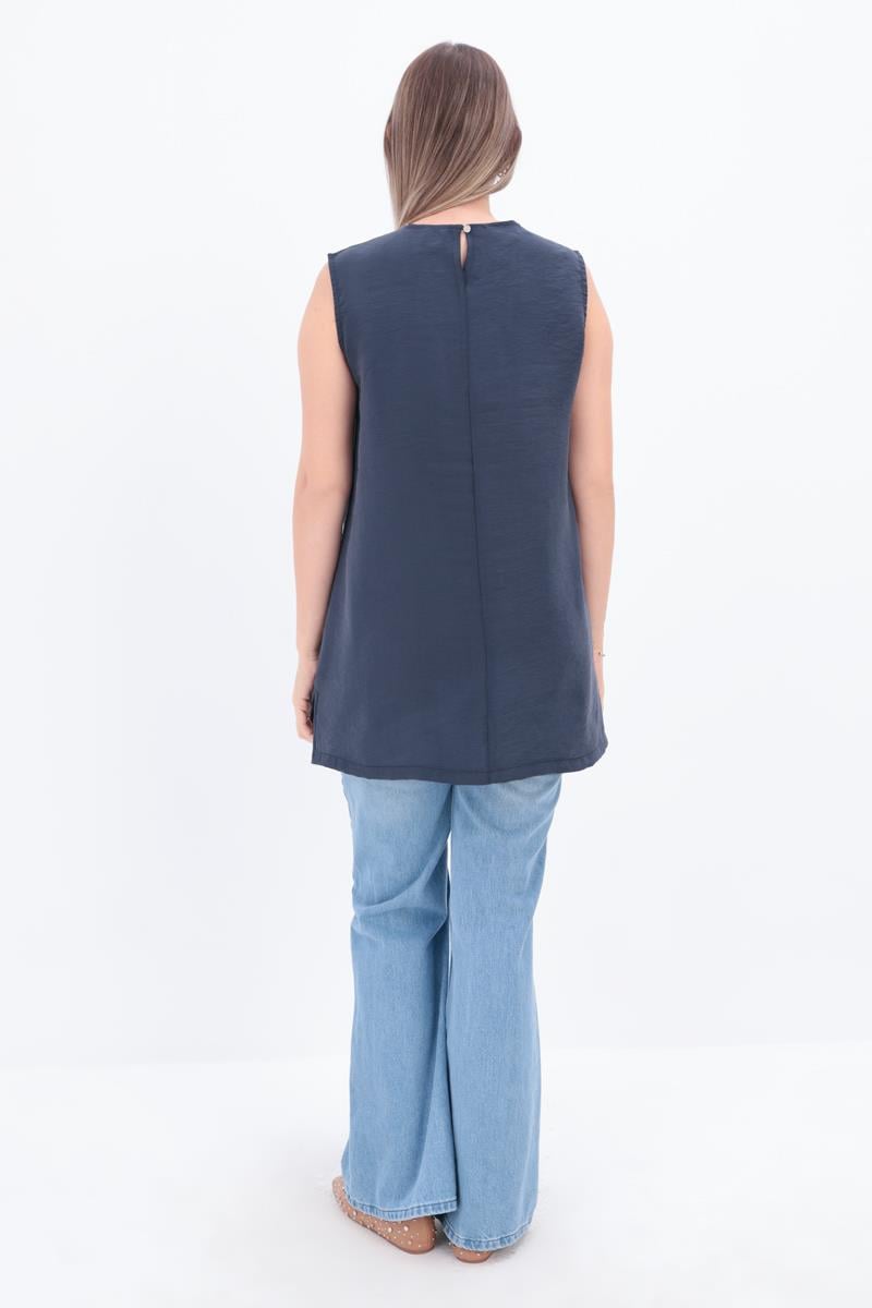 Indigo-Basic Zero Sleeve Underwear Tunic
