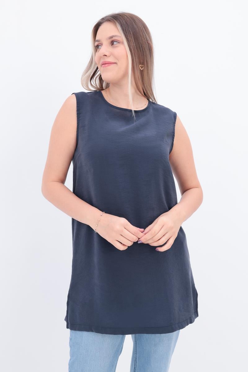 Indigo-Basic Zero Sleeve Underwear Tunic