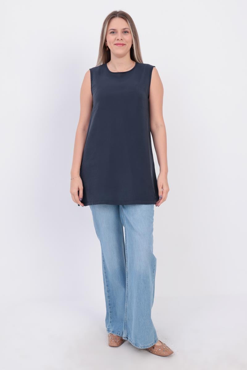 Indigo-Basic Zero Sleeve Underwear Tunic