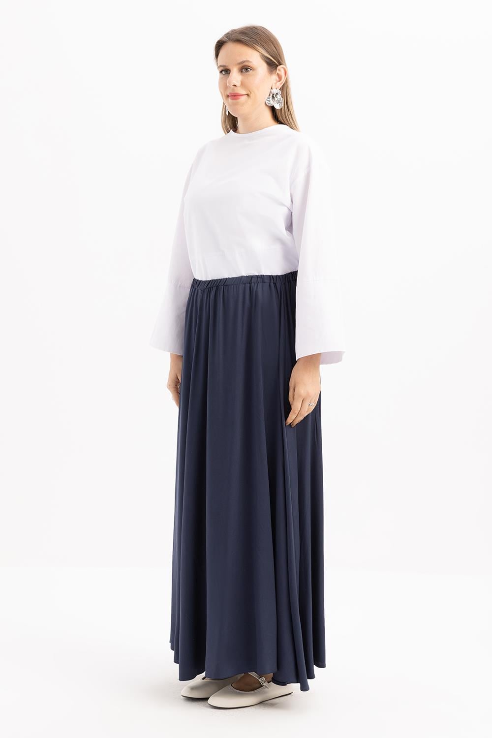 İndigo-Lastikli Basic Etek