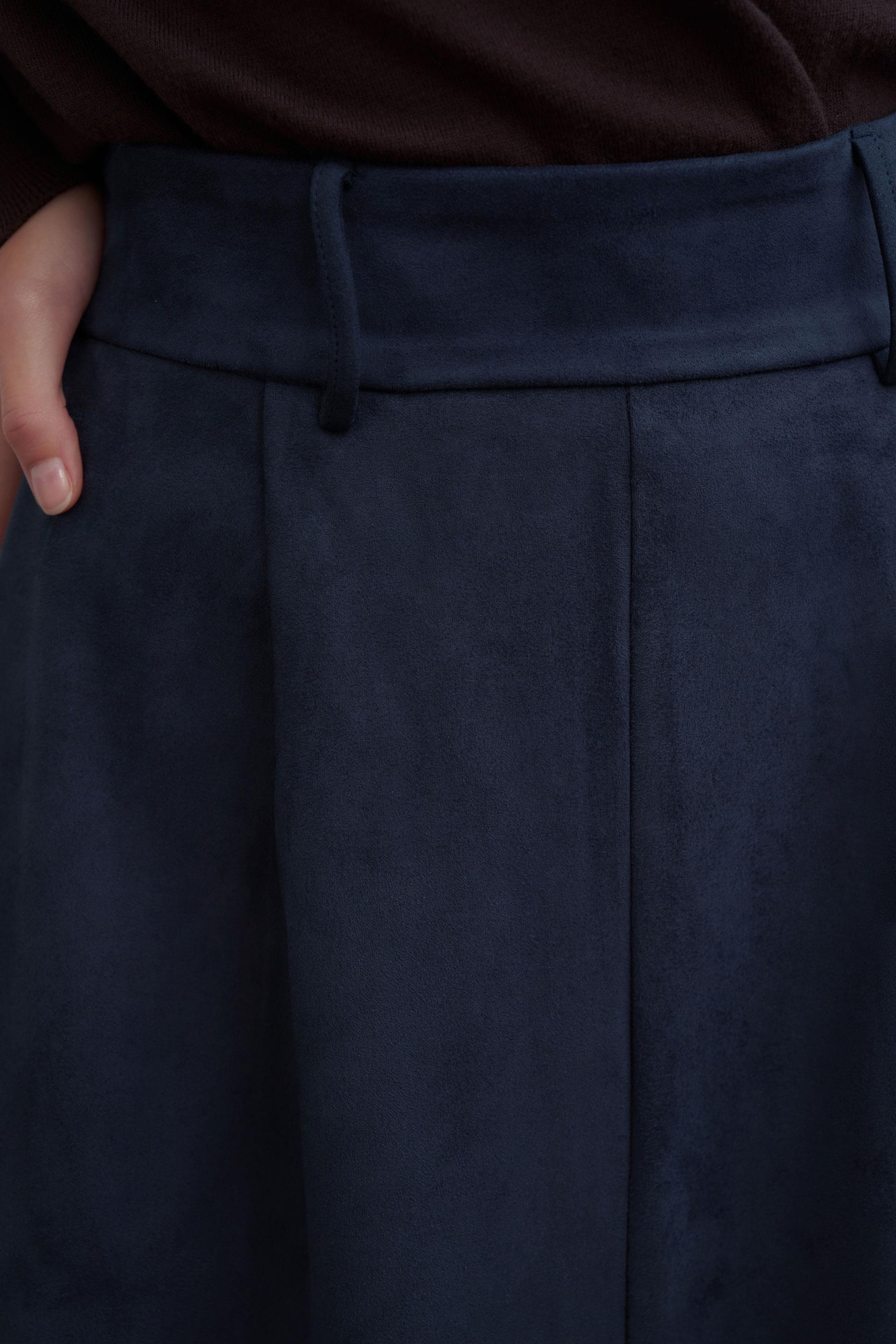 İndigo-Pili Detaylı Scuba Süet Etek