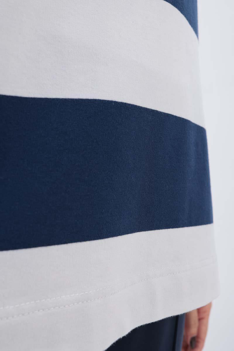 İndigo-Taş-Çizgili Sweatshirt