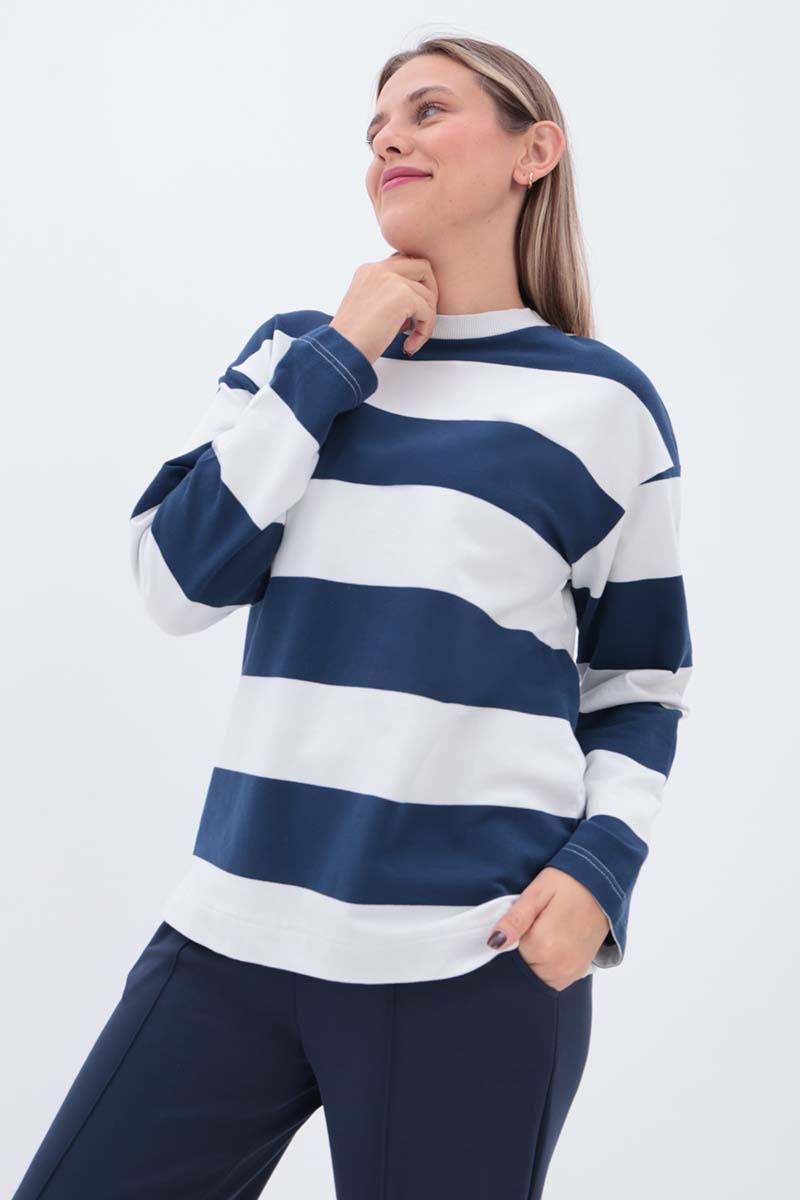 İndigo-Taş-Çizgili Sweatshirt
