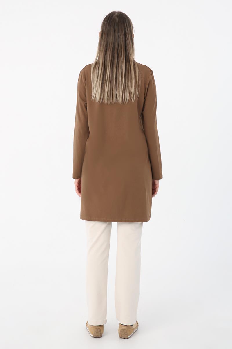 Kahve-Basic Pamuklu Süprem Sweat Tunik