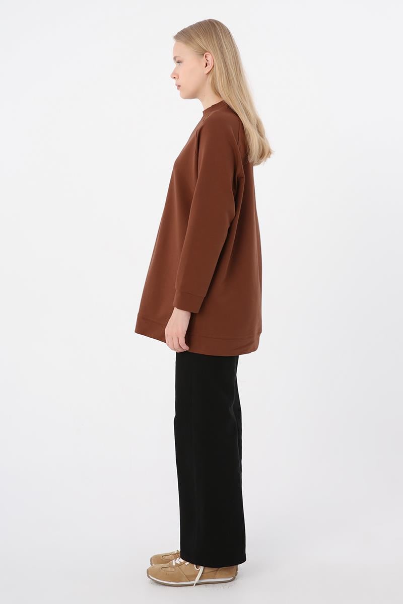 Kahve-Bisiklet Yaka Reglan Kol Sweatshirt