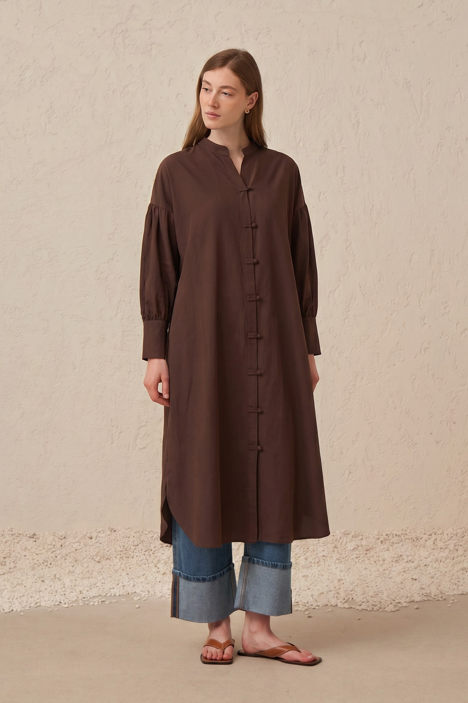 Kahve-Brit Detay Uzun Tunik