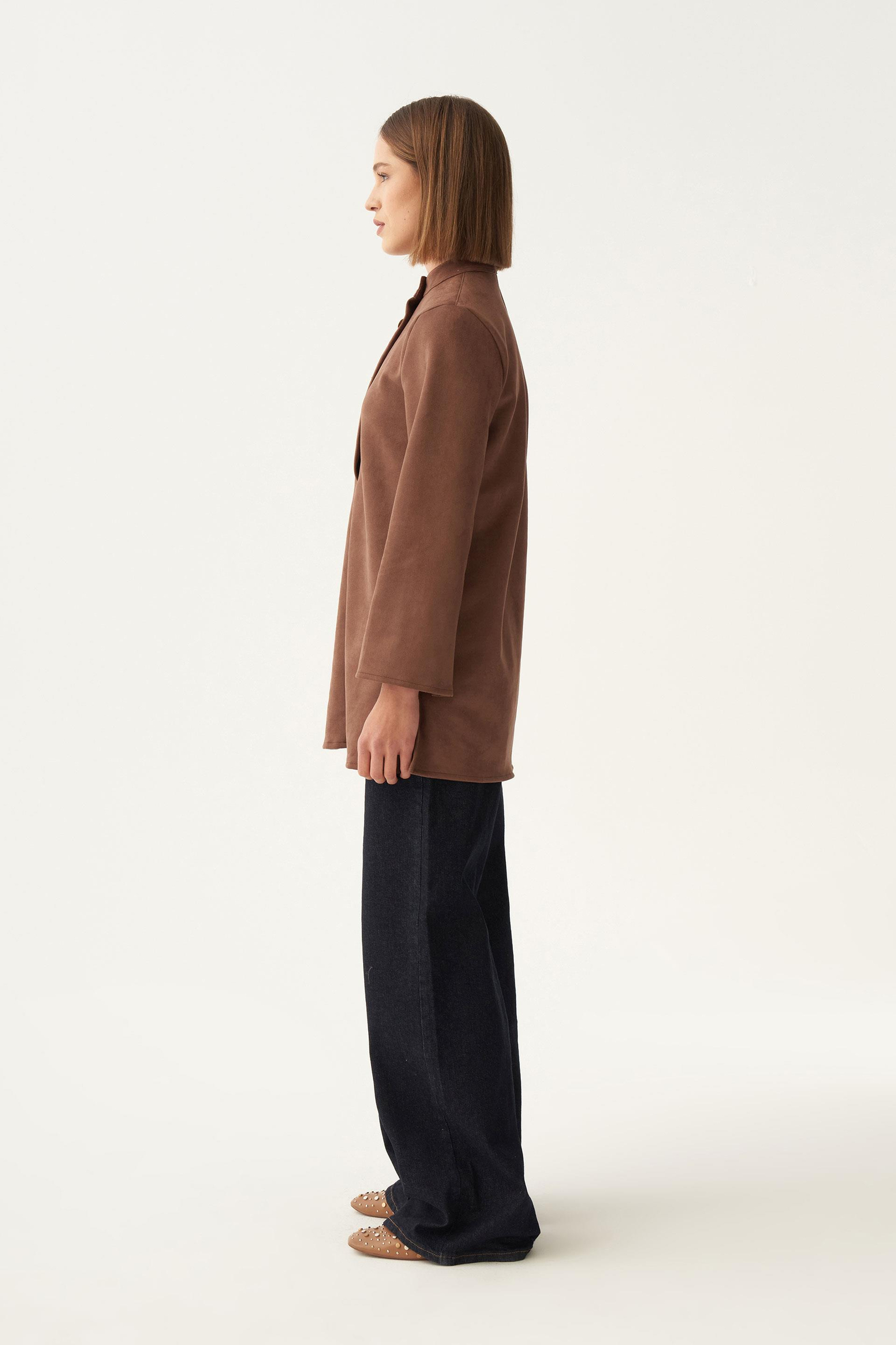 Kahve-Gold Düğmeli Süet Tunik