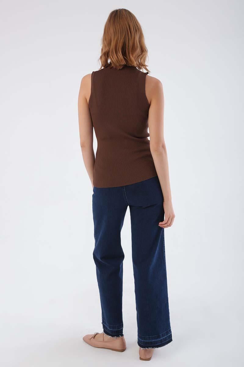 Brown-Fine Knitwear Sleeveless Blouse