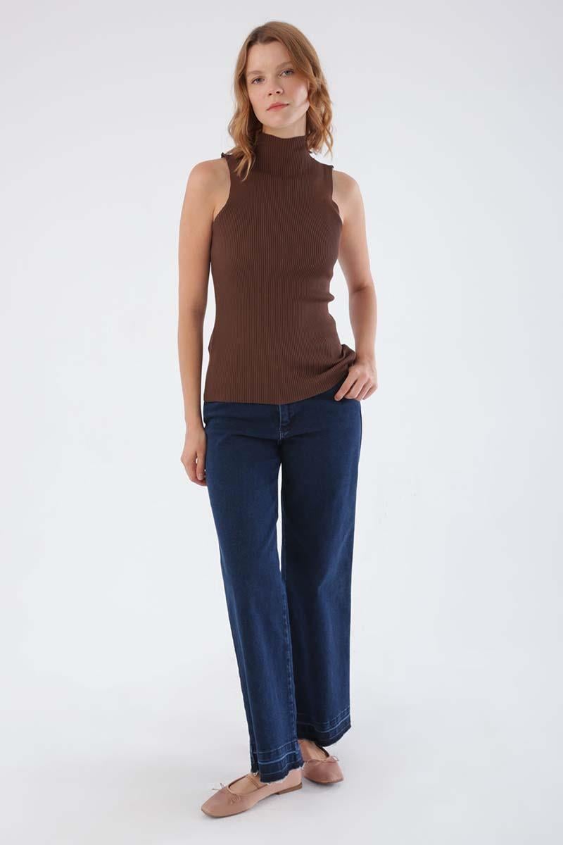 Brown-Fine Knitwear Sleeveless Blouse