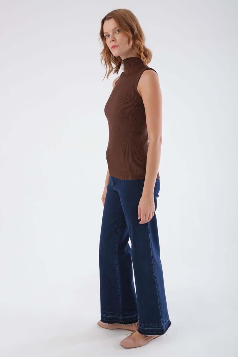 Brown-Fine Knitwear Sleeveless Blouse