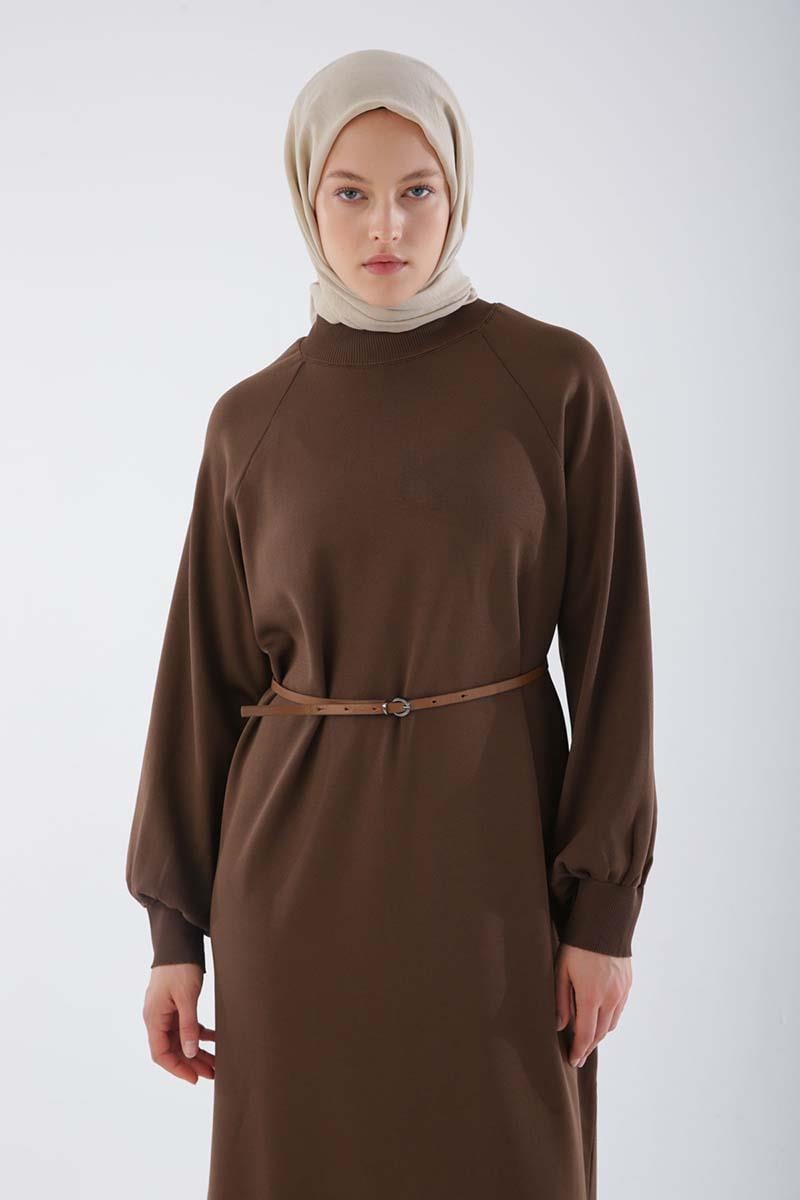 Brown-Belt Fine Knitwear Dress
