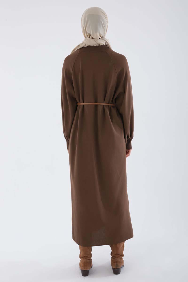 Brown-Belt Fine Knitwear Dress