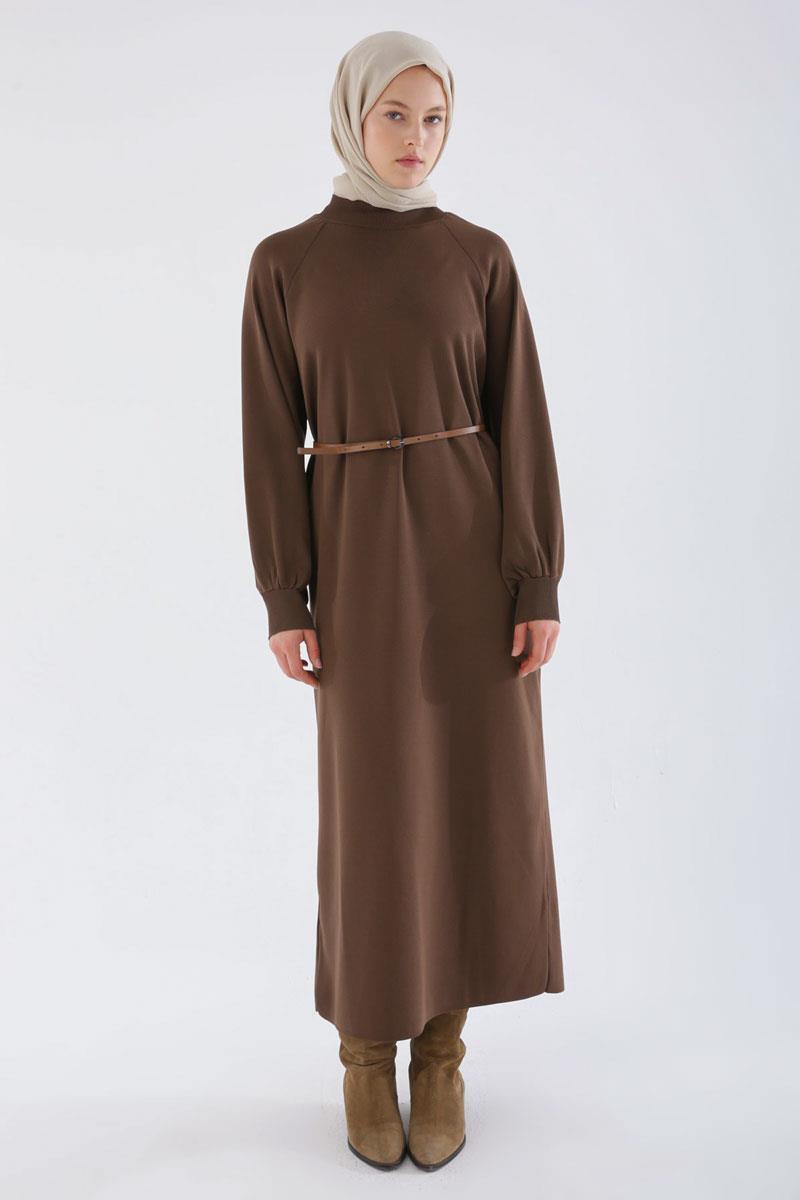 Brown-Belt Fine Knitwear Dress