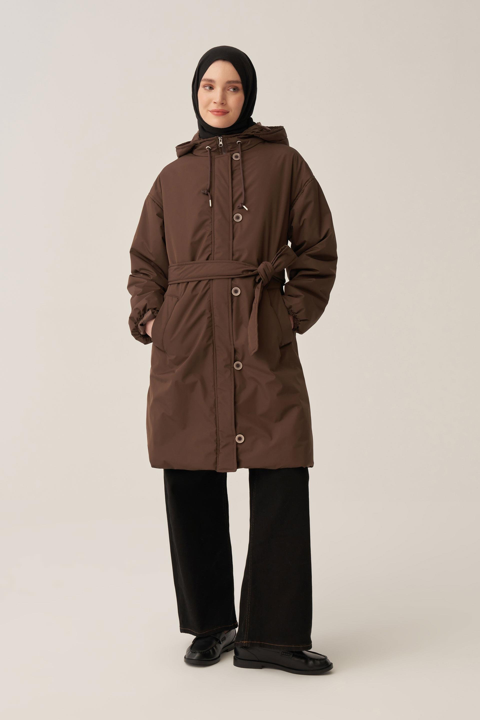 Kahve-Kemerli Relax Şişme Mont