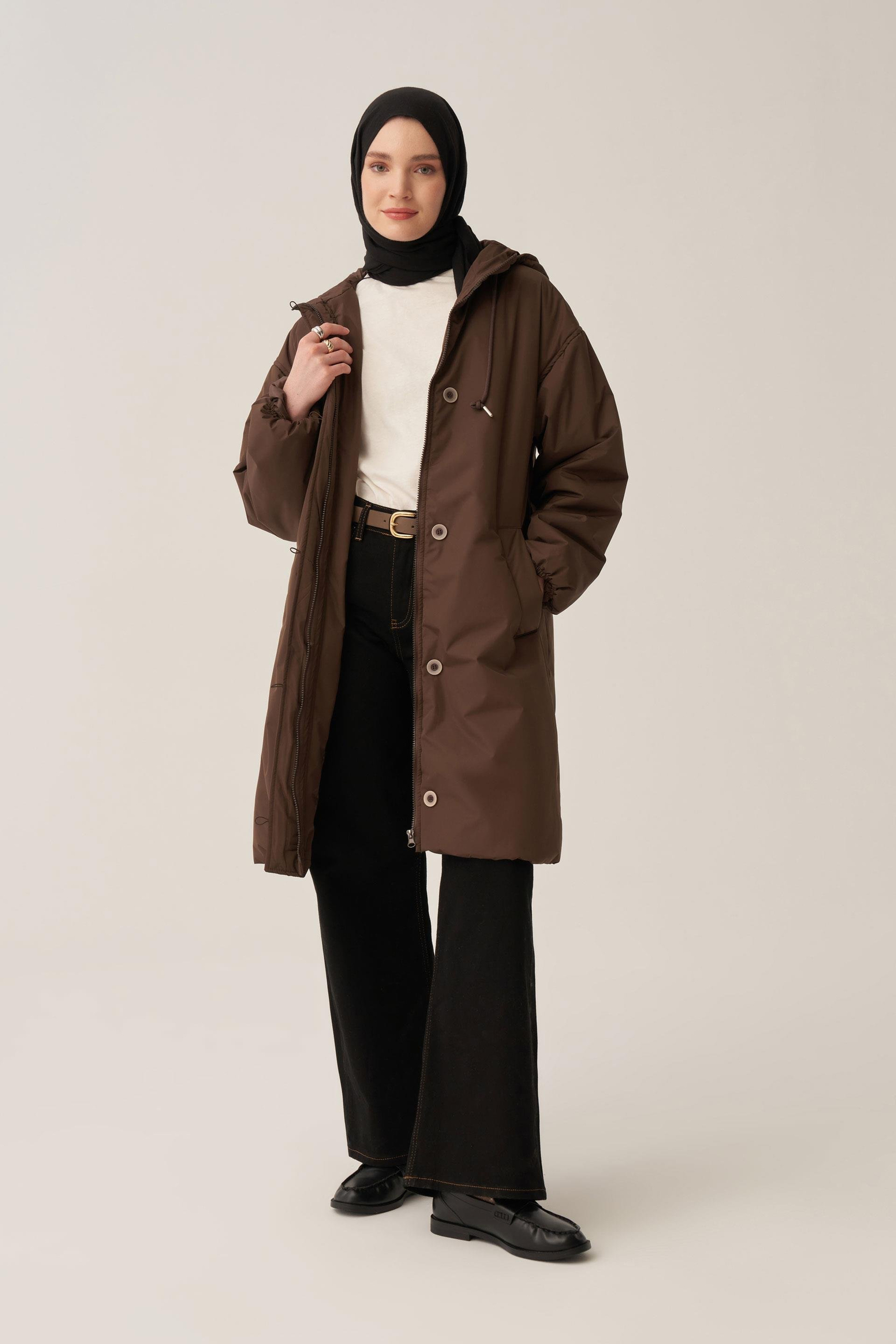 Kahve-Kemerli Relax Şişme Mont