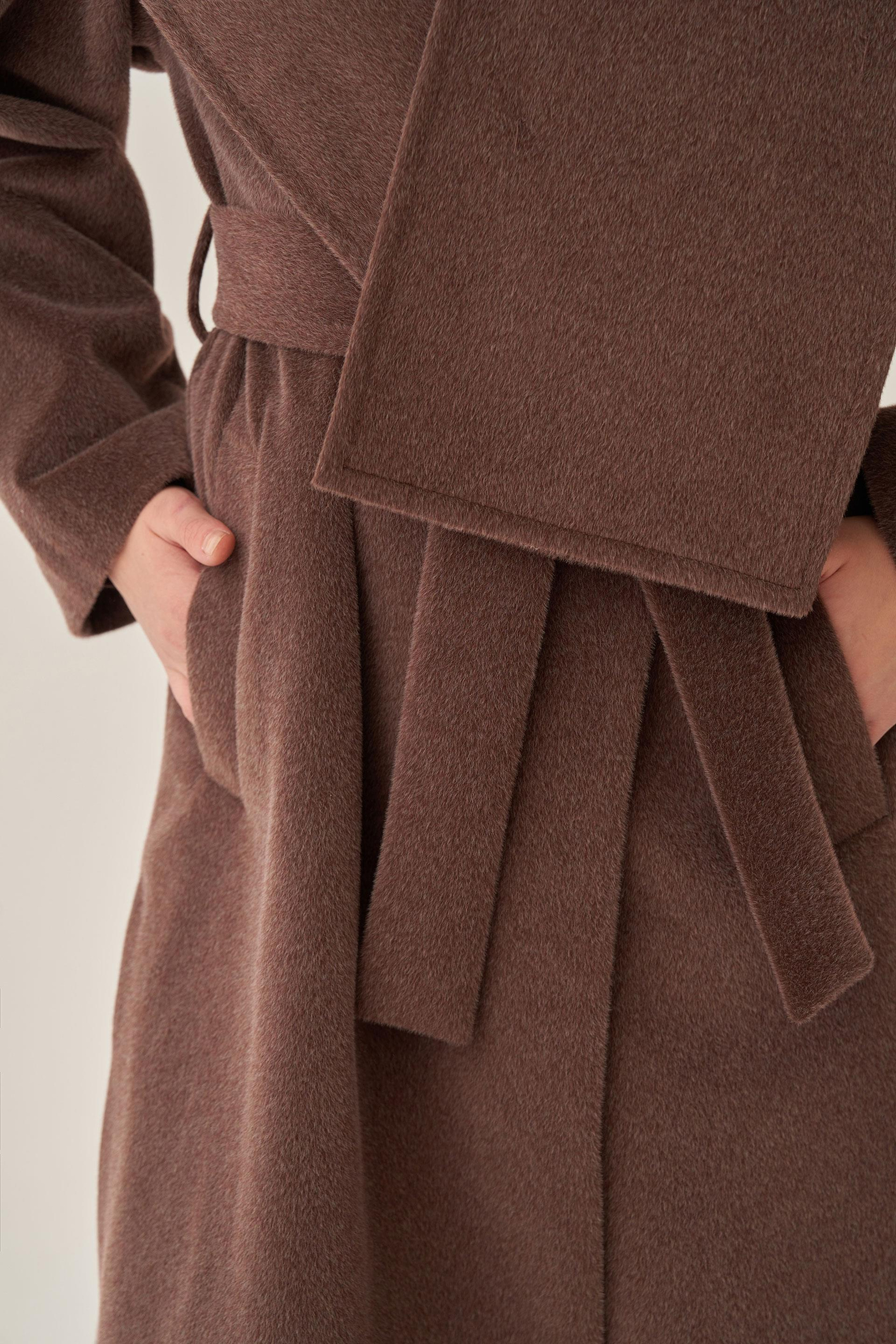 Kahve Melanj-Atkılı Uzun Kaşe Kaban